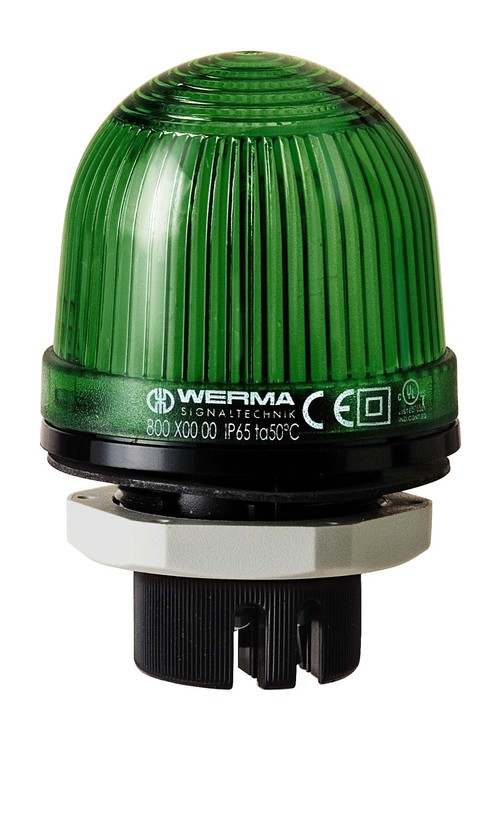 Werma EM 801 Series Green Steady Beacon, 24 V ac/dc, Panel Mount, LED Bulb