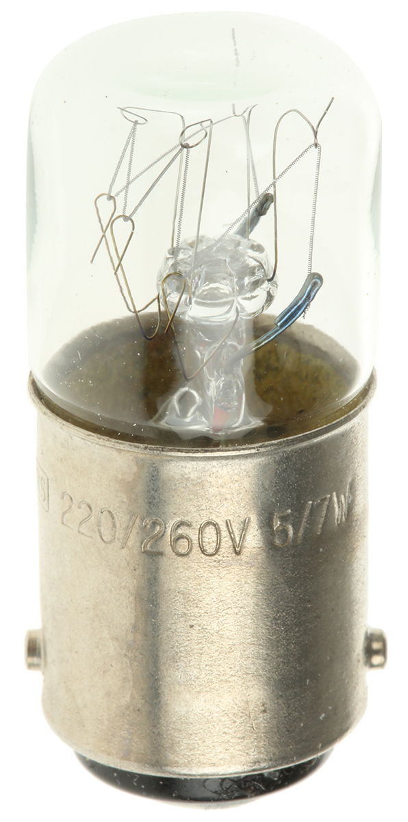 RS PRO BA15d Indicator Light, Clear, 260 V, 27 mA, 1000h