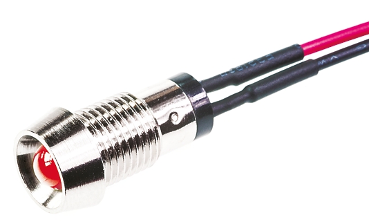 Marl Red Panel Mount Indicator, 2.8V, 8mm Mounting Hole Size, Lead Wires Termination