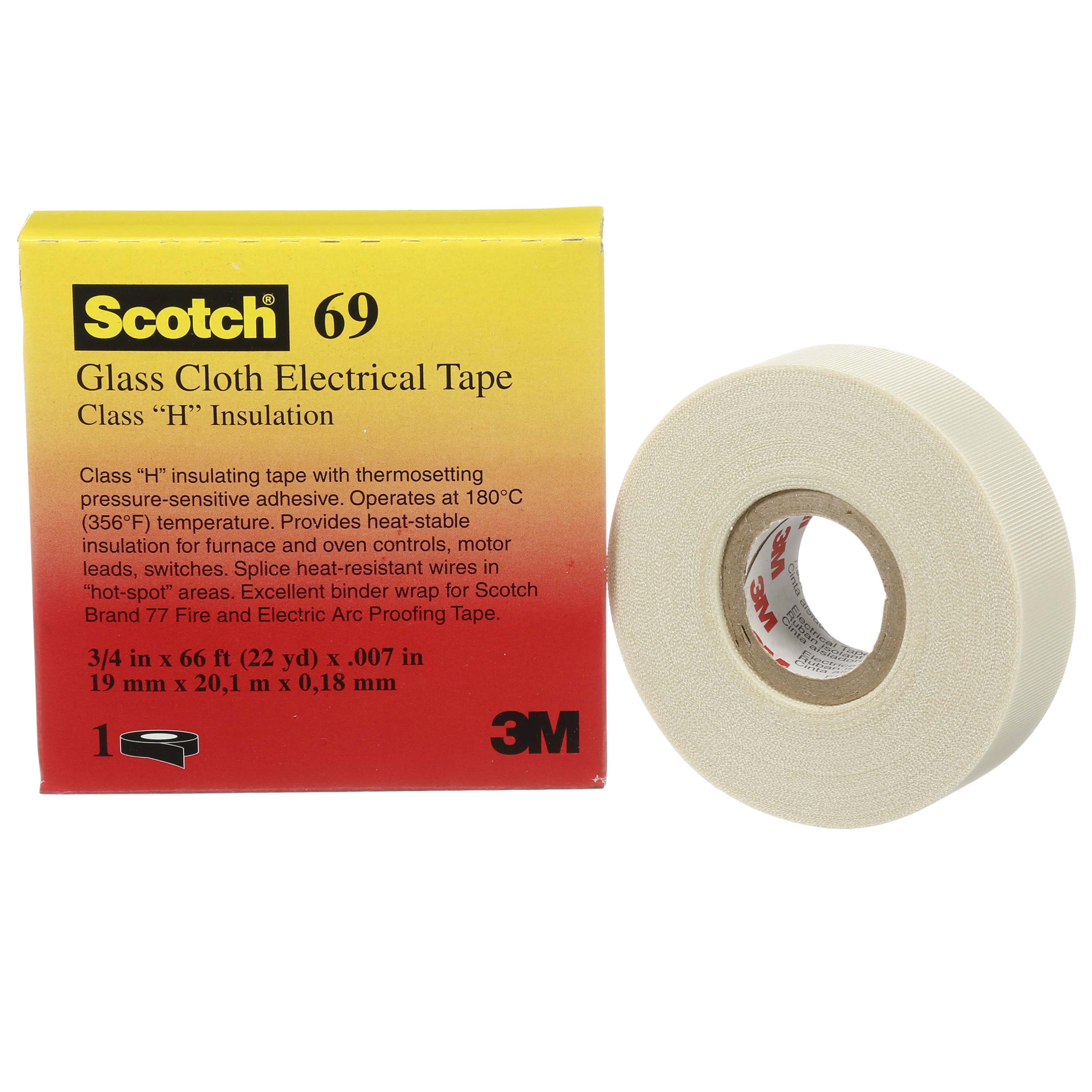 3M Scotch 69 Scotch 69 Cloth Tape, 33m x 50mm, White, Glass Finish