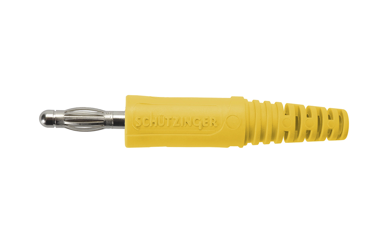 Schutzinger Yellow Male Banana Plug, 4 mm Connector, Solder Termination, 32A, 33 V ac, 70V dc, Nickel Plating