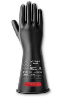 Ansell RIG014B Black Natural Latex Rubber Latex Electrical Insulating Gloves, Size 11, Latex Coating