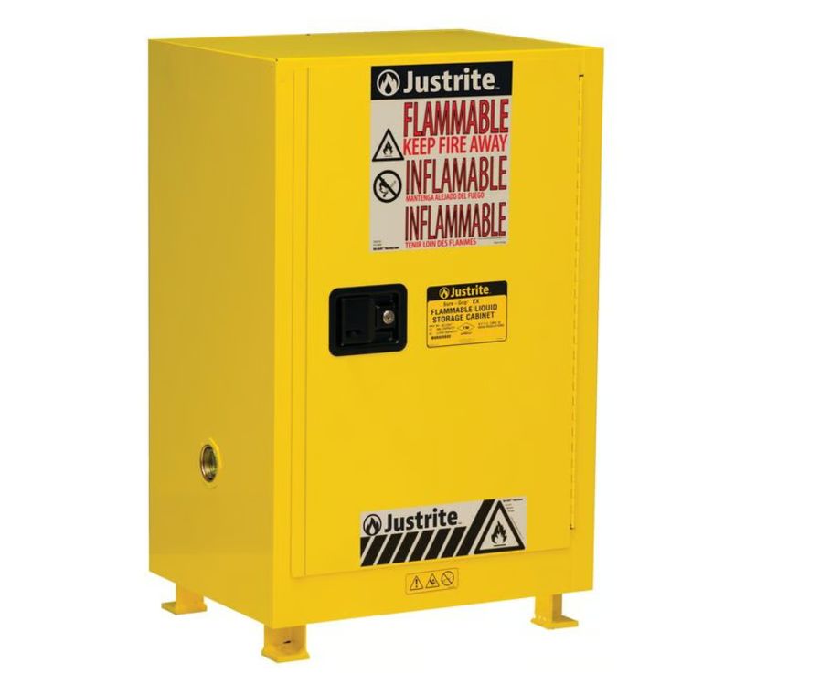 Justrite Yellow Steel Lockable 1 Door Flammable Cabinet, 889mm x 591mm x 457mm