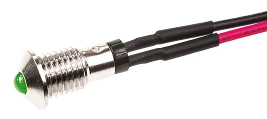 Marl Green Panel Mount Indicator, 2.8V, 6mm Mounting Hole Size, Lead Wires Termination
