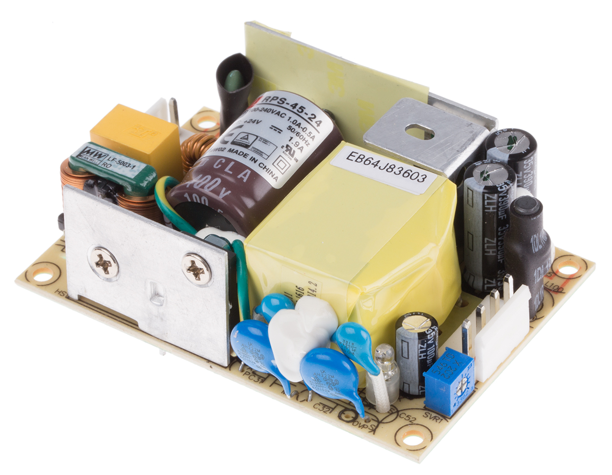 MEAN WELL Switching Power Supply, RPS-45-24, 24V dc, 1.9A, 45.6W, 1 Output, 80 → 264V ac Input Voltage