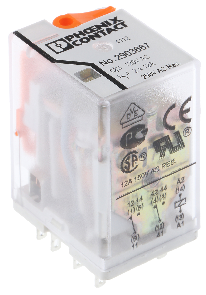 Phoenix Contact PCB Mount Power Relay, 120V ac Coil, 30A Switching Current, DPDT