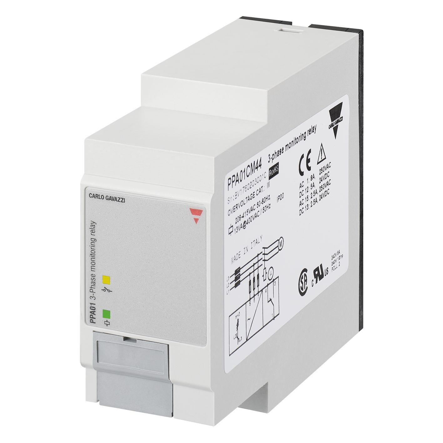 Carlo Gavazzi Phase, Voltage Monitoring Relay, 3 Phase, SPDT, 177 → 475V ac, DIN Rail