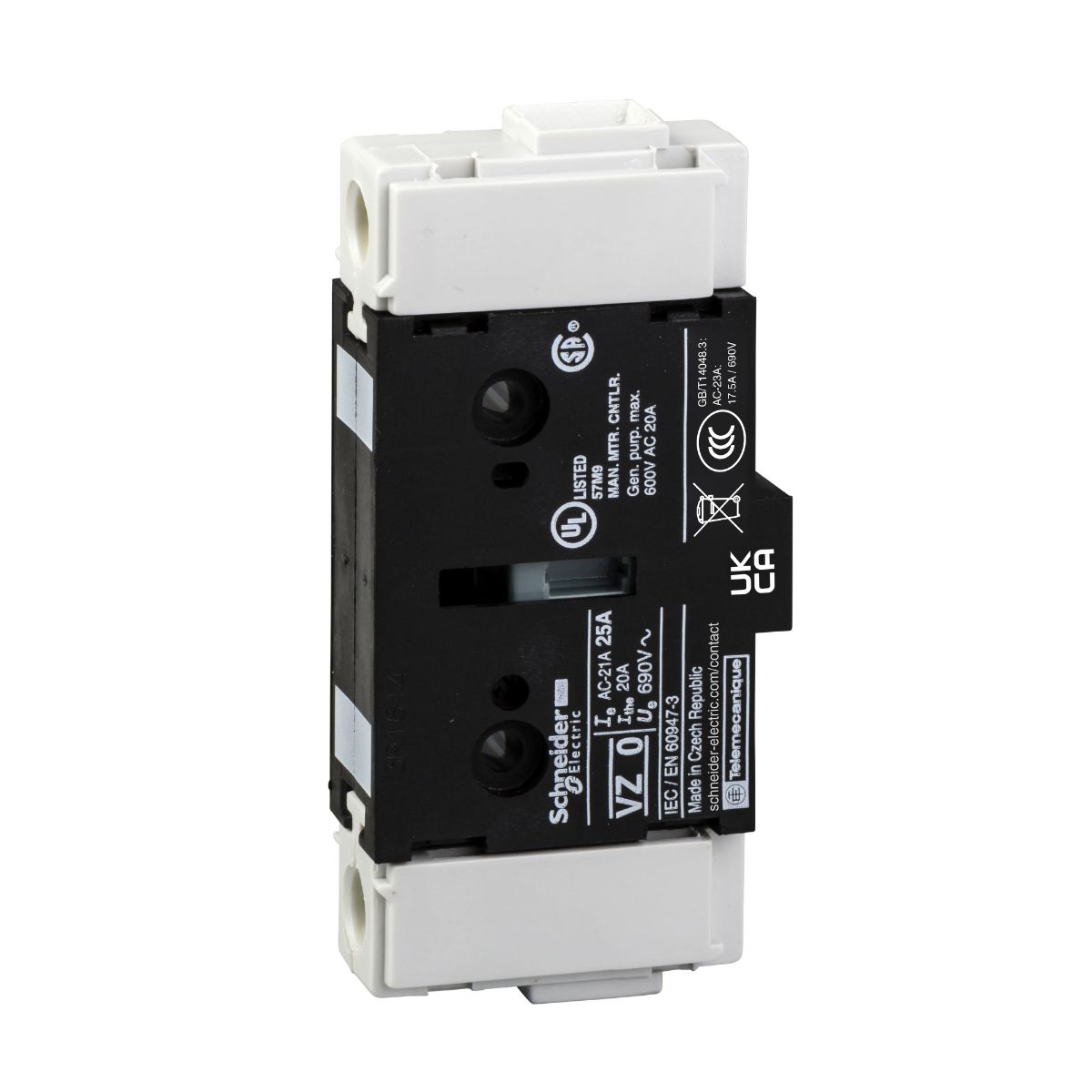 Schneider Electric Auxiliary Contact, 1 Contact, Side Mount VZ1