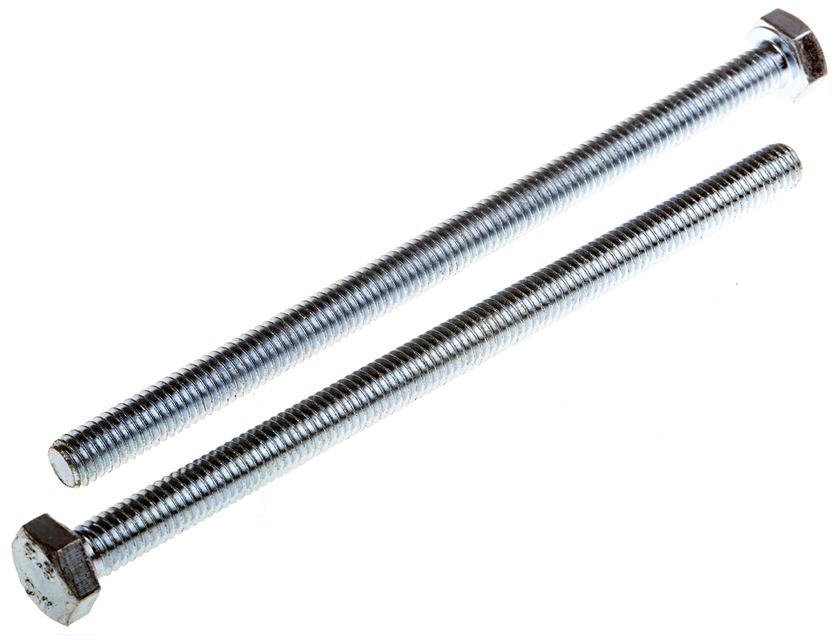 RS PRO Bright Zinc Plated Steel, Hex Bolt, M6 x 100mm