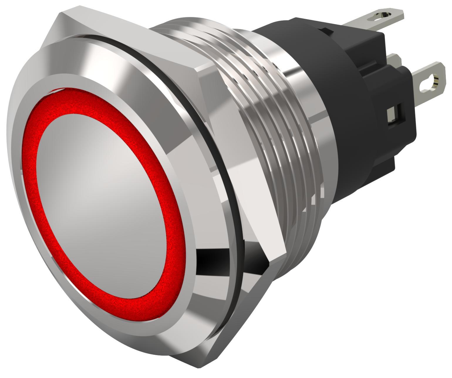 EAO 82 Series Illuminated Illuminated Push Button Switch, Momentary, Panel Mount, 22.3mm Cutout, SPDT, Red LED, 240V,