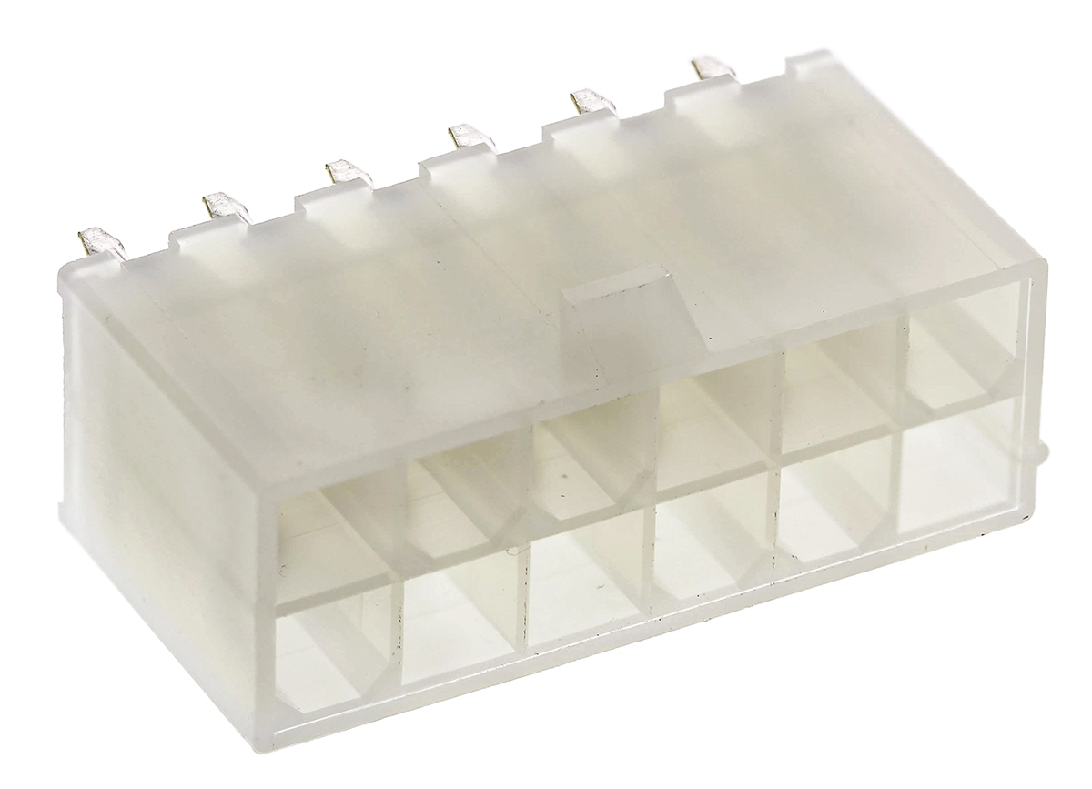 Molex Mini-Fit Jr Series Straight Through Hole PCB Header, 12 Contact(s), 4.2 mm Pitch, 2 Row, Shrouded