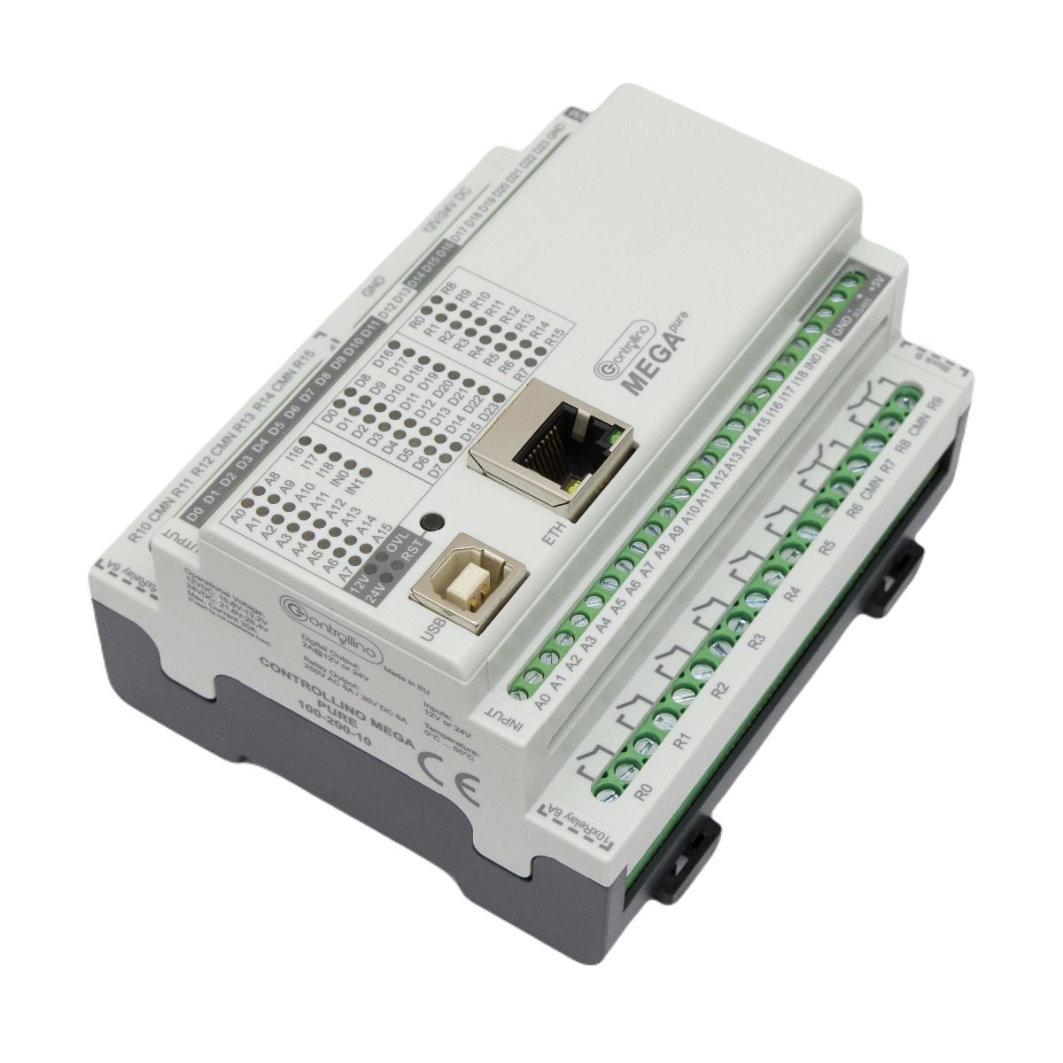 Controllino Controllino MEGA Pure Series Controller for Use with Top Hat Rail, 12 or 24 V dc Supply, Relay Output,