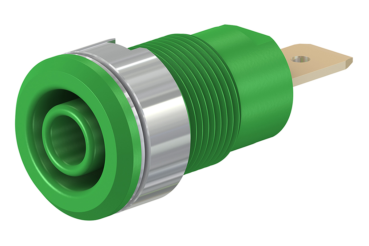 Staubli Green Female Banana Socket, 4 mm Connector, Tab Termination, 32A, 1000V, Gold Plating