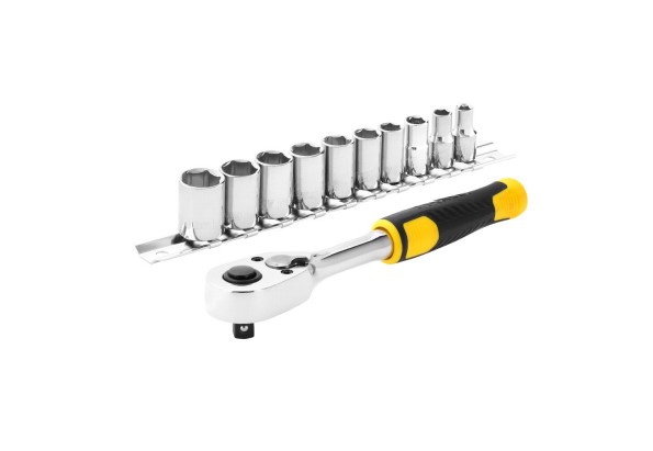 Stanley 11-Piece Metric 1/4 Standard Socket Set with Ratchet, 6 point
