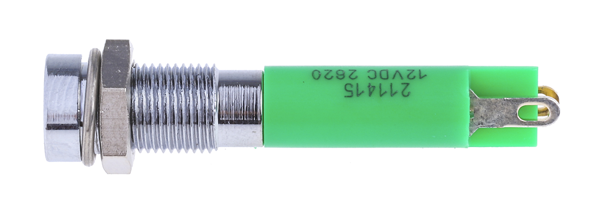 RS PRO Green Panel Mount Indicator, 12V dc, 6mm Mounting Hole Size, Solder Tab Termination