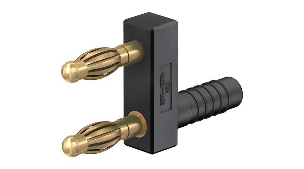 Staubli Black Plug Banana Plug, 4 mm Connector, Spring Terminal Termination, 32A, 30 → 60V, Gold Plating