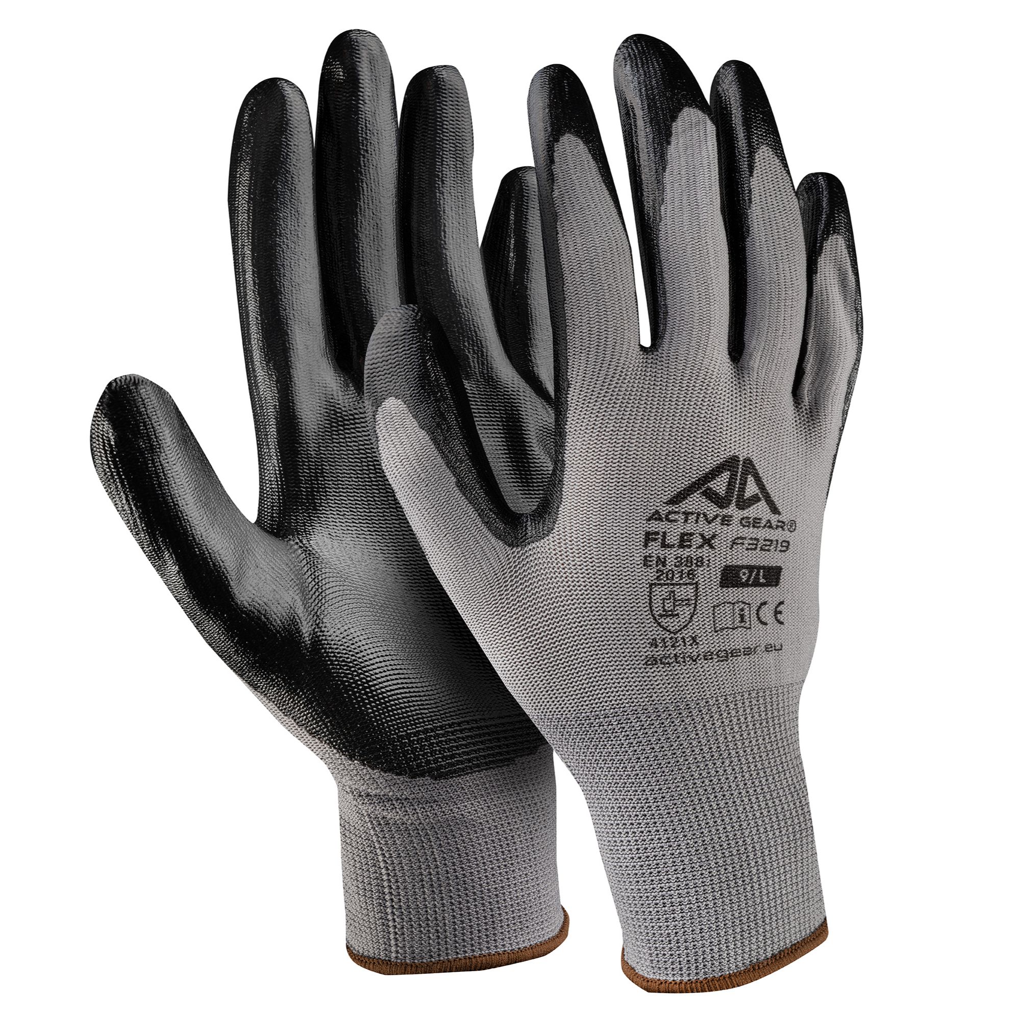 Active Gear Black, Grey Polyester Nitrile Work Gloves, Size 9/L, Nitrile Coating
