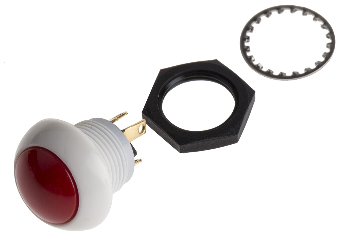Otto Push Button Switch, Momentary, Panel Mount, 12mm Cutout, DPDT, 28V dc, IP64