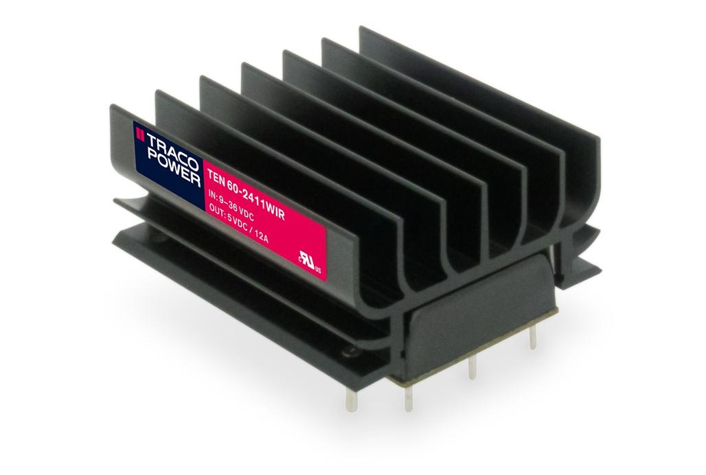 TRACOPOWER TEP 60WIR DC-DC Converter, 5V dc/ 12A Output, 9 → 36 V dc Input, 60W, Through Hole, +85°C Max Temp