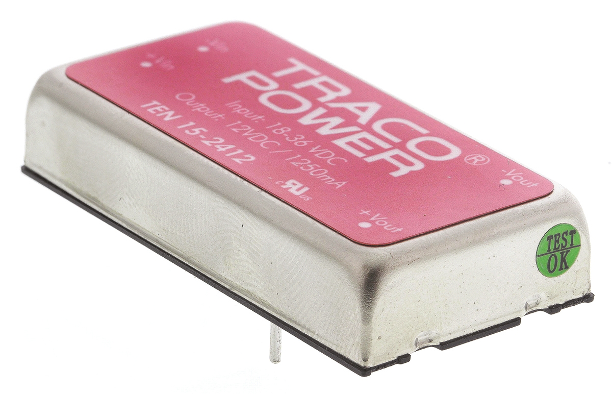 TRACOPOWER TEN 15 DC-DC Converter, 12V dc/ 1.25A Output, 18 → 36 V dc Input, 15W, Through Hole, +85°C Max Temp