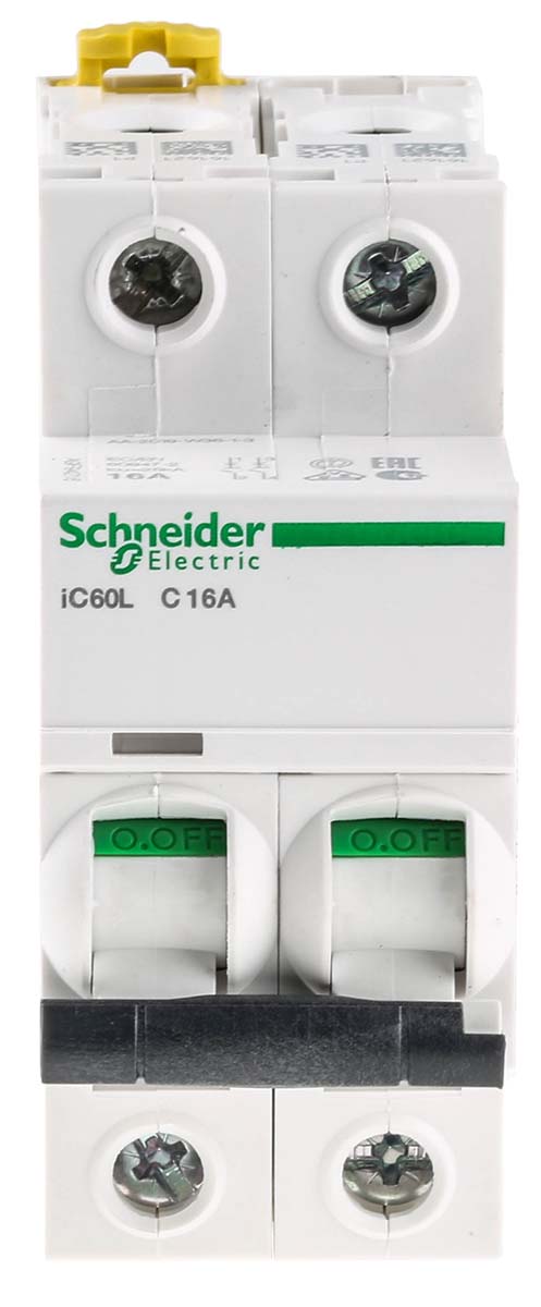 Schneider Electric Acti 9 iC60L MCB, 2P, 16A Curve C, 400V AC, 12 → 144V DC, 10 kA Breaking Capacity