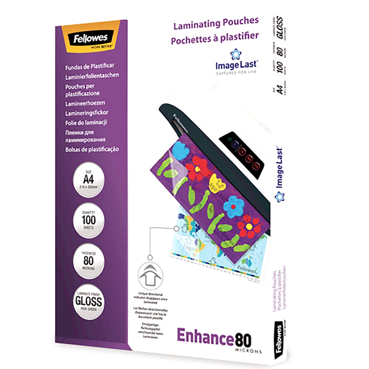 Fellowes A4 Glossy  Laminator Pouches 80micron Thickness, 100 Pack Quantity