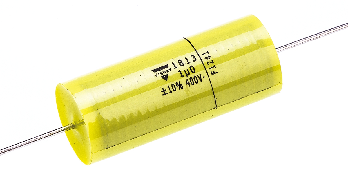 Vishay MKT 1813 Metallised Polyester Film Capacitor, 200 V ac, 400 V dc, ±10%, 1μF, Through Hole