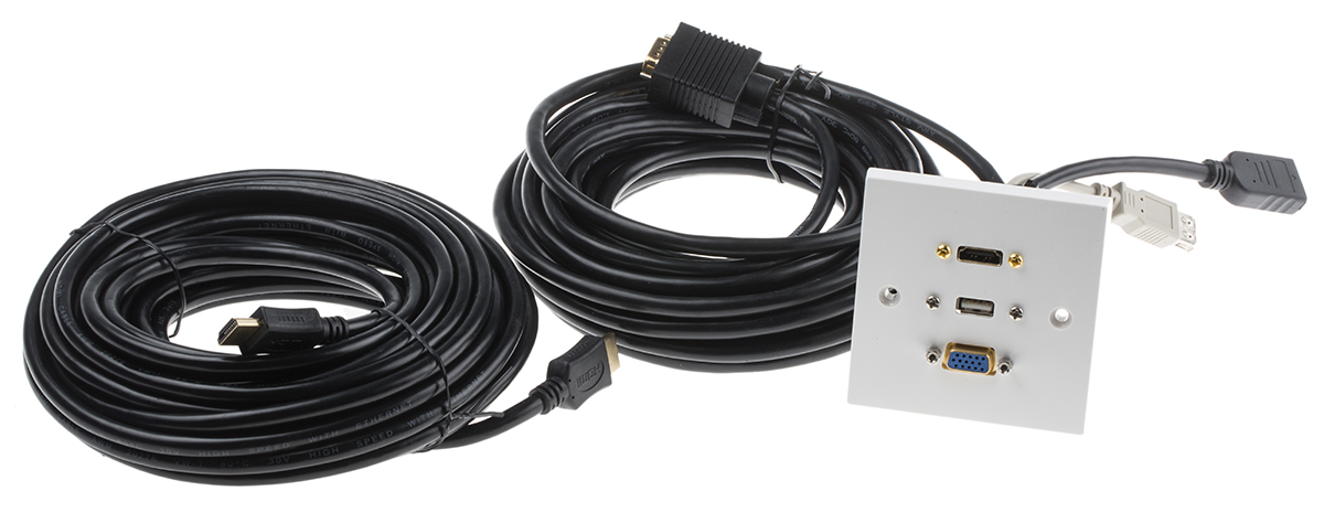 RS PRO Single Gang 3 Way Female HDMI, SVGA, USB A Faceplate