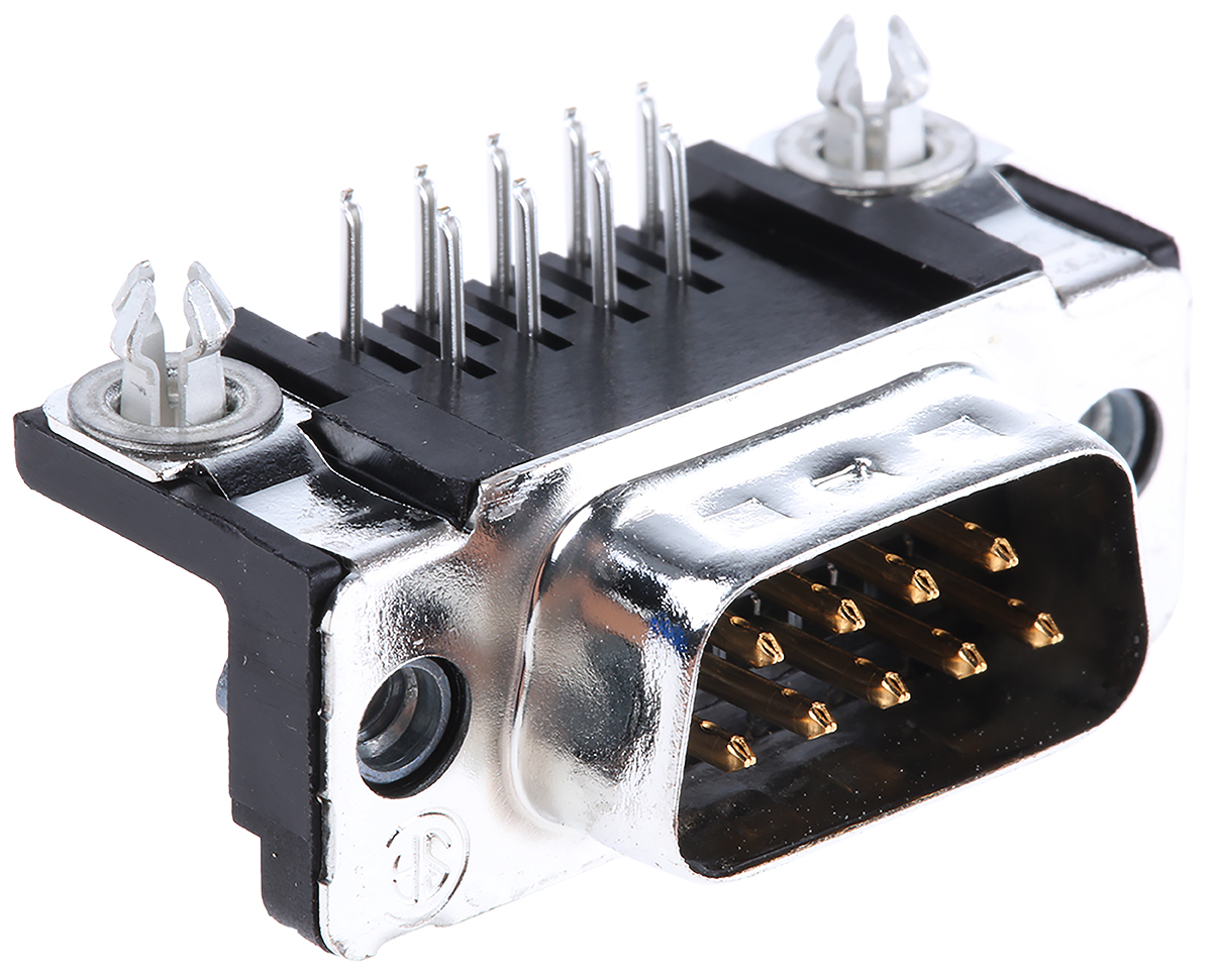 TE Connectivity Amplimite HD-20 9 Way Right Angle Through Hole D-sub Connector Plug, 2.74mm Pitch, with 4-40 UNC