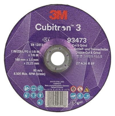 3M 93473 Ceramic Cutting Disc, 180mm x 3.5mm Thick, 36+ Grade, 10 in pack