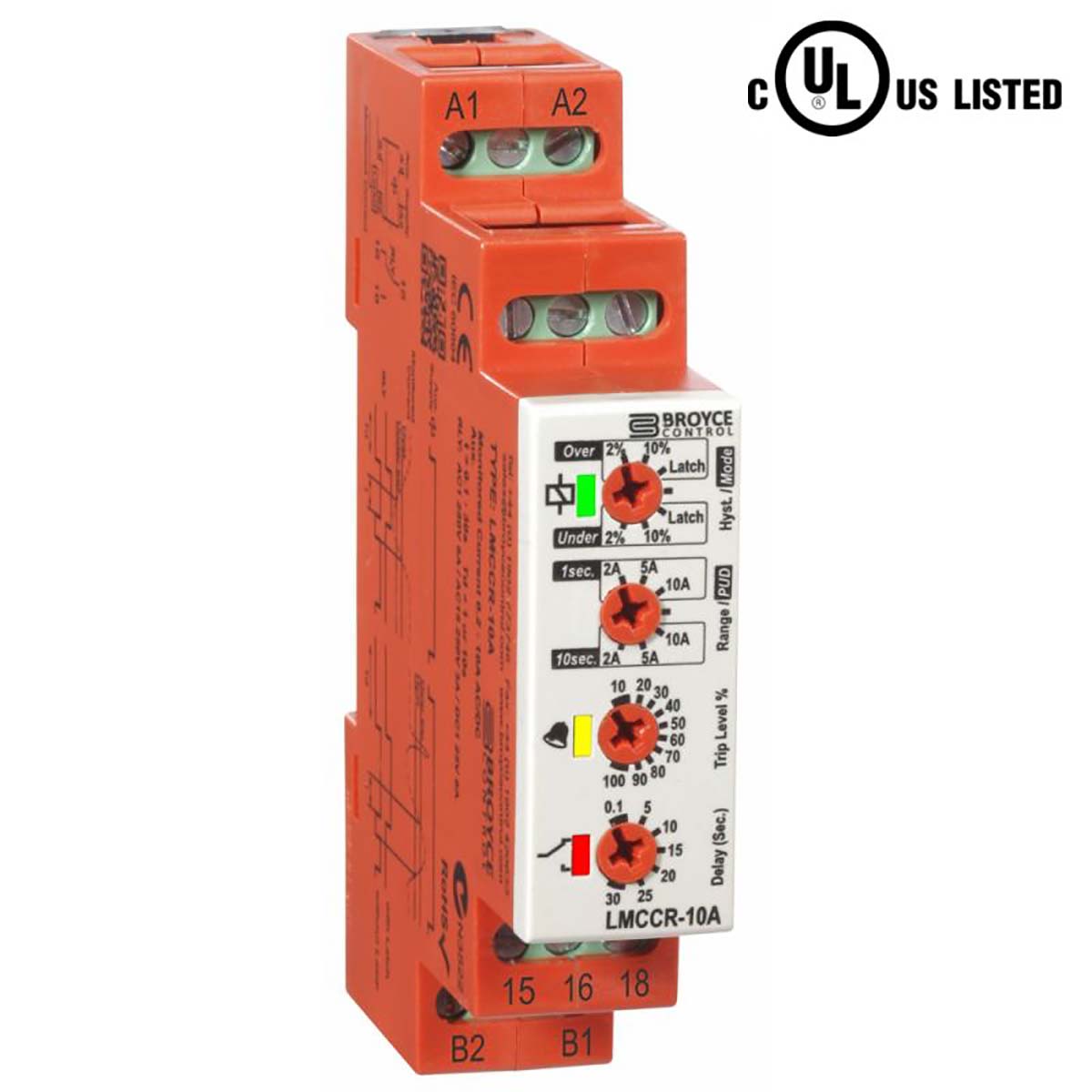 Broyce Control Current Monitoring Relay, SPDT, DIN Rail