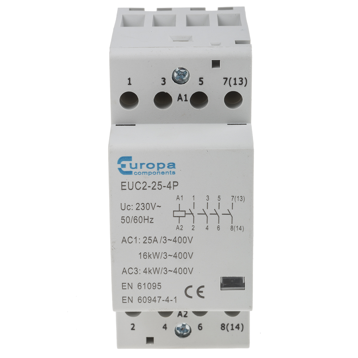 Europa Contactor, 230 V ac Coil, 4-Pole, 25 A, 4 kW, 4NO, 400 V ac
