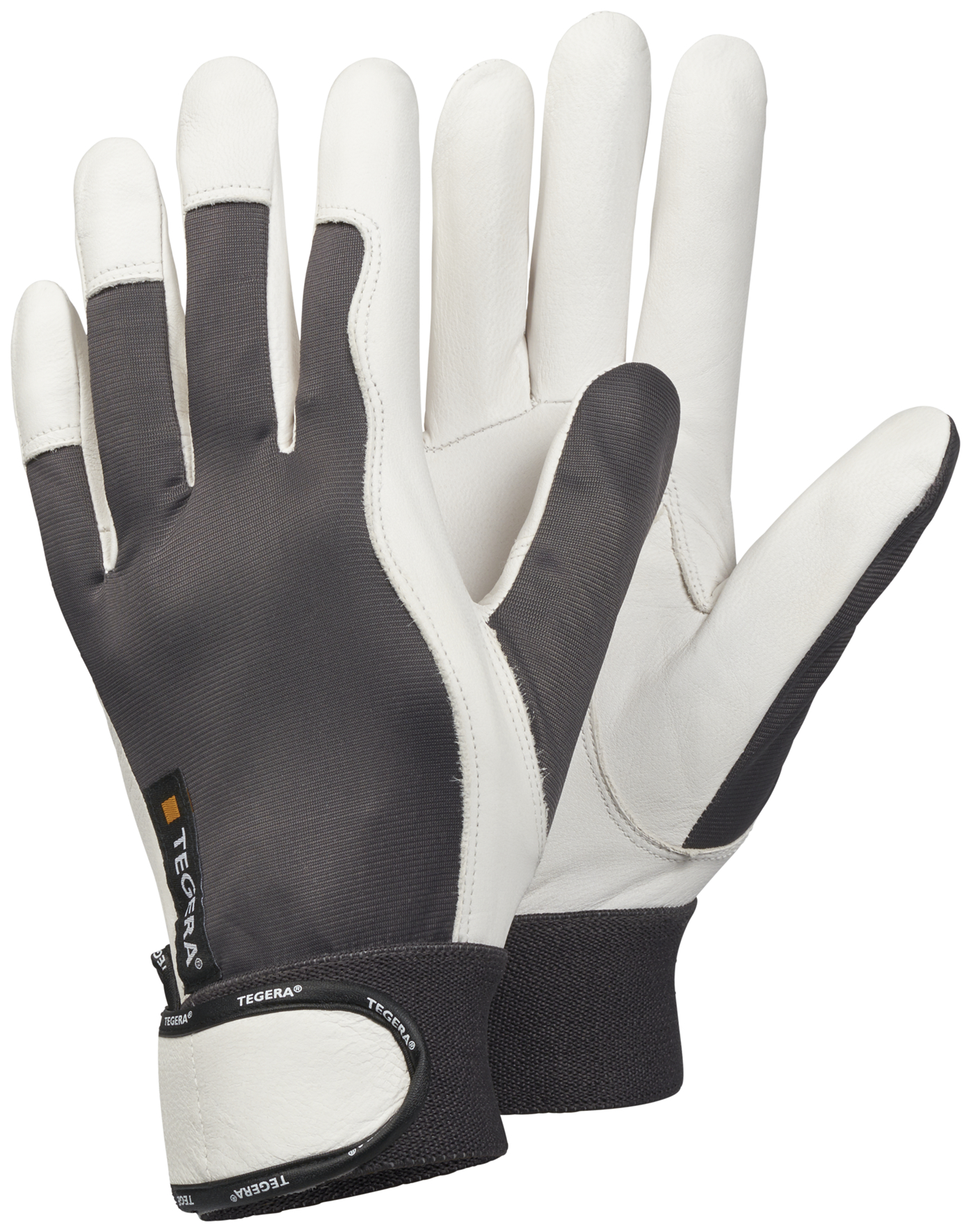 Tegera TEGERA Grey, White Unlined Leather Work Gloves, Size 9