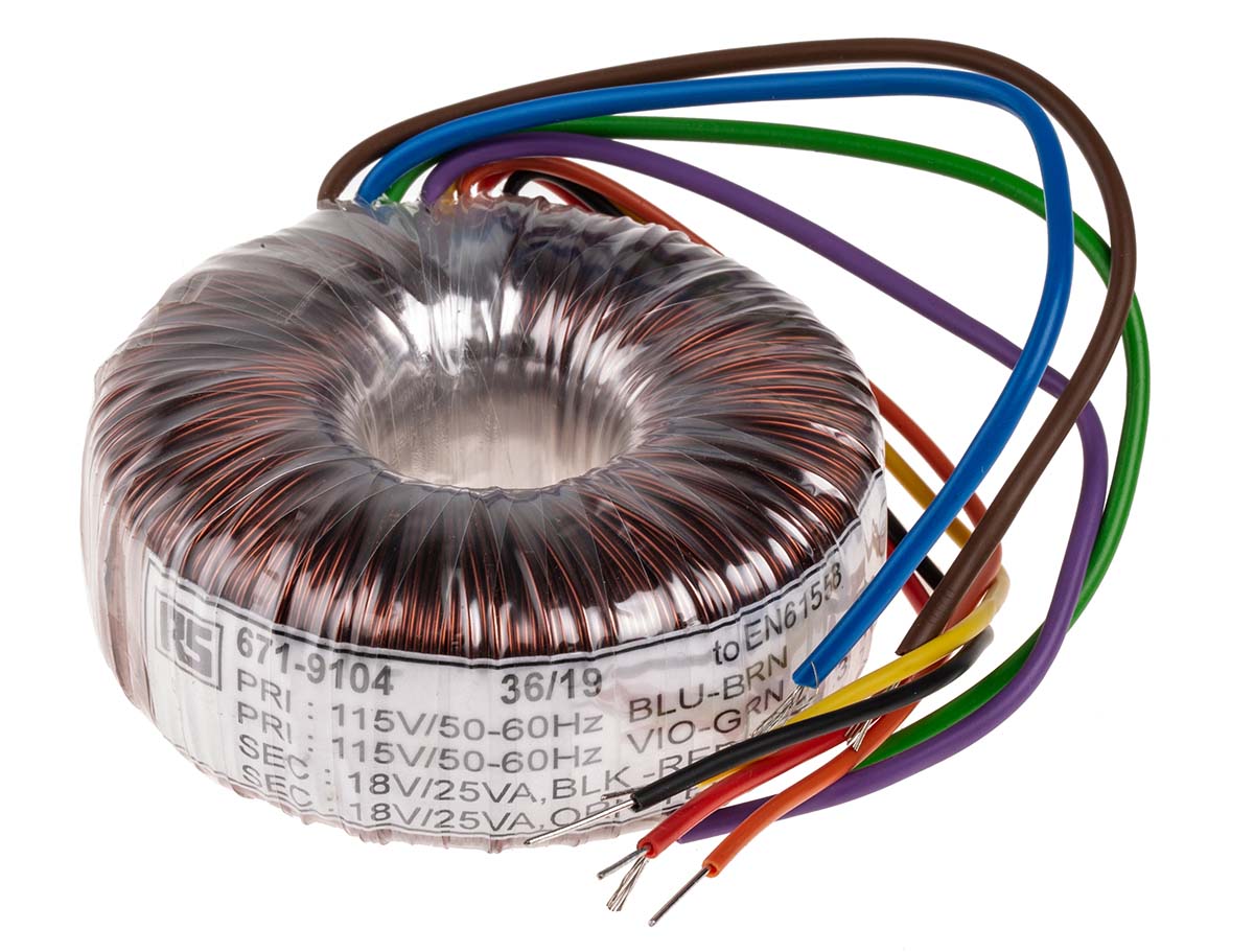 RS PRO 115 V ac, 230 V ac, 2 x 18V ac Toroidal Transformer, 50VA 2 Output
