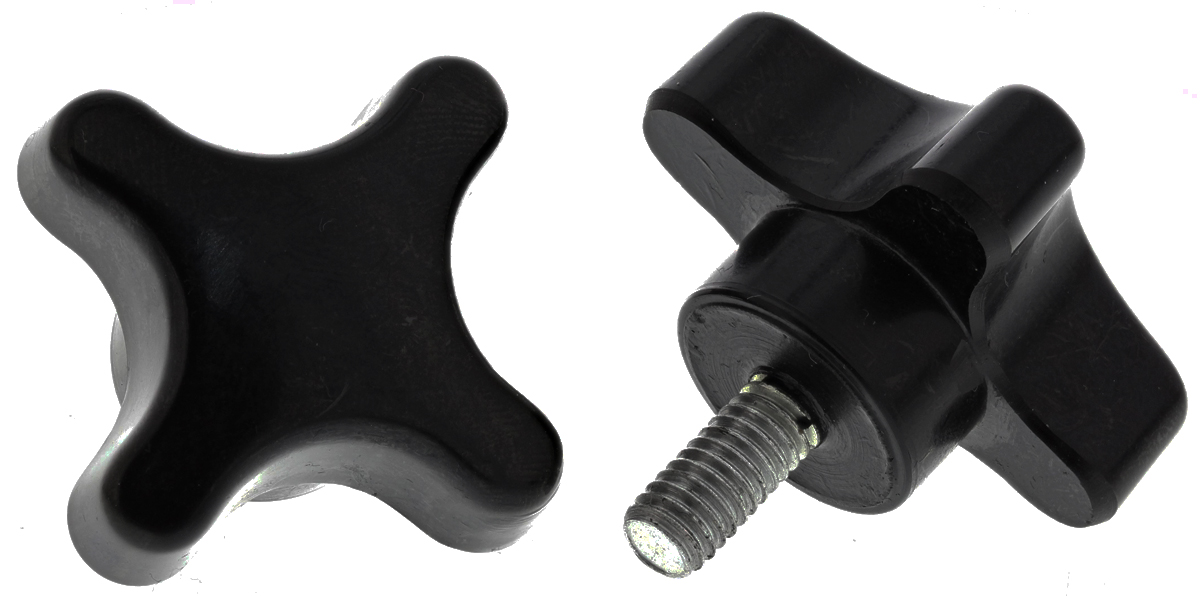 RS PRO Black 4-Arm Clamping Knob, M6, Threaded Stud