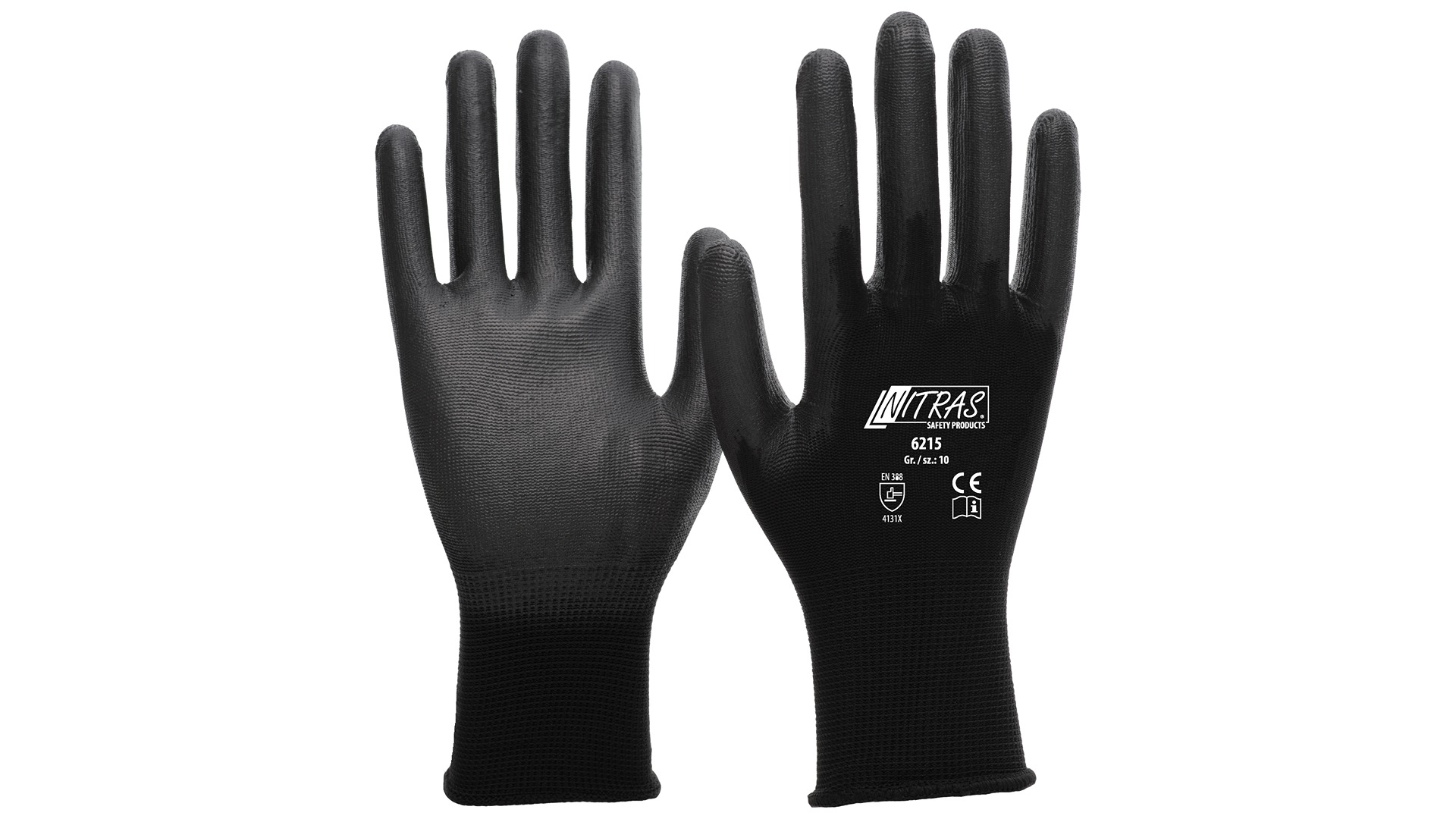 NITRAS SAFETY Black Nylon Nylon Work Gloves, Size 11, Polyurethane Coating