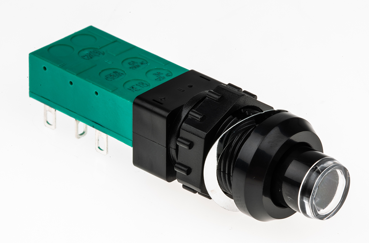 C & K Push Button Switch, Latching, Panel Mount, 14mm Cutout, DPDT, 250V ac