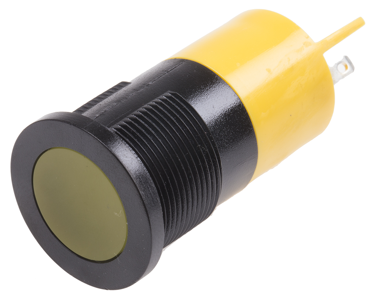 RS PRO Yellow Panel Mount Indicator, 24V ac/dc, 22mm Mounting Hole Size, Solder Tab Termination