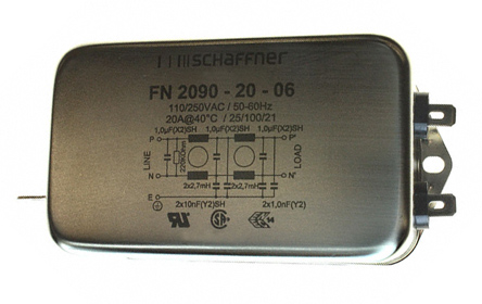 Schaffner, FN2090 20A 250 V ac/dc 0 → 400Hz, Flange Mount EMI Filter, Fast-On, Single Phase
