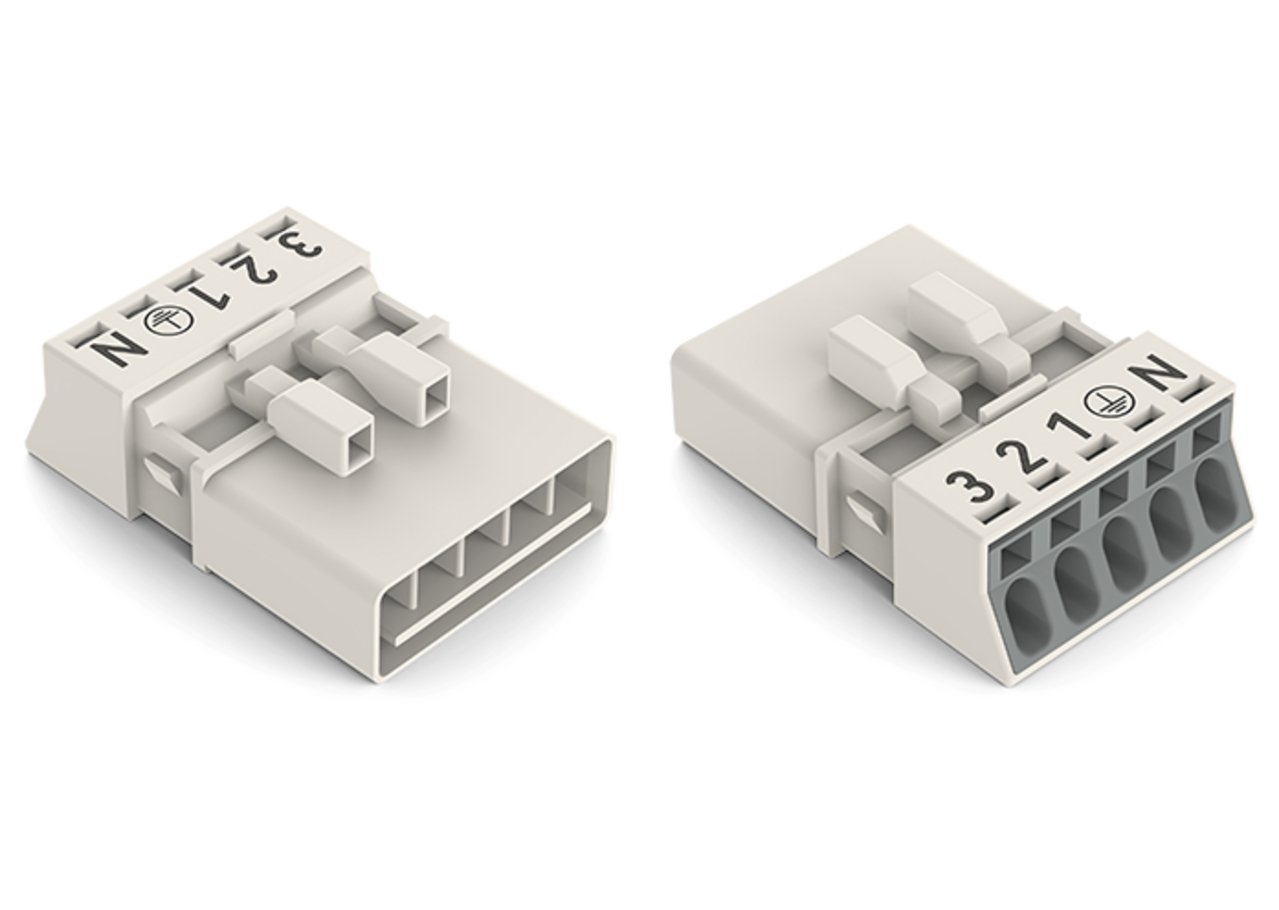 WAGO 890 Series Male Lighting Connector, 5-Pole, Male, 5-Way, Plug-In Mount, 13A, IP20, IP40
