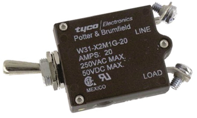 TE Connectivity Thermal Circuit Breaker - W31  Single Pole 50 V dc, 240V ac Voltage Rating, 20A Current Rating