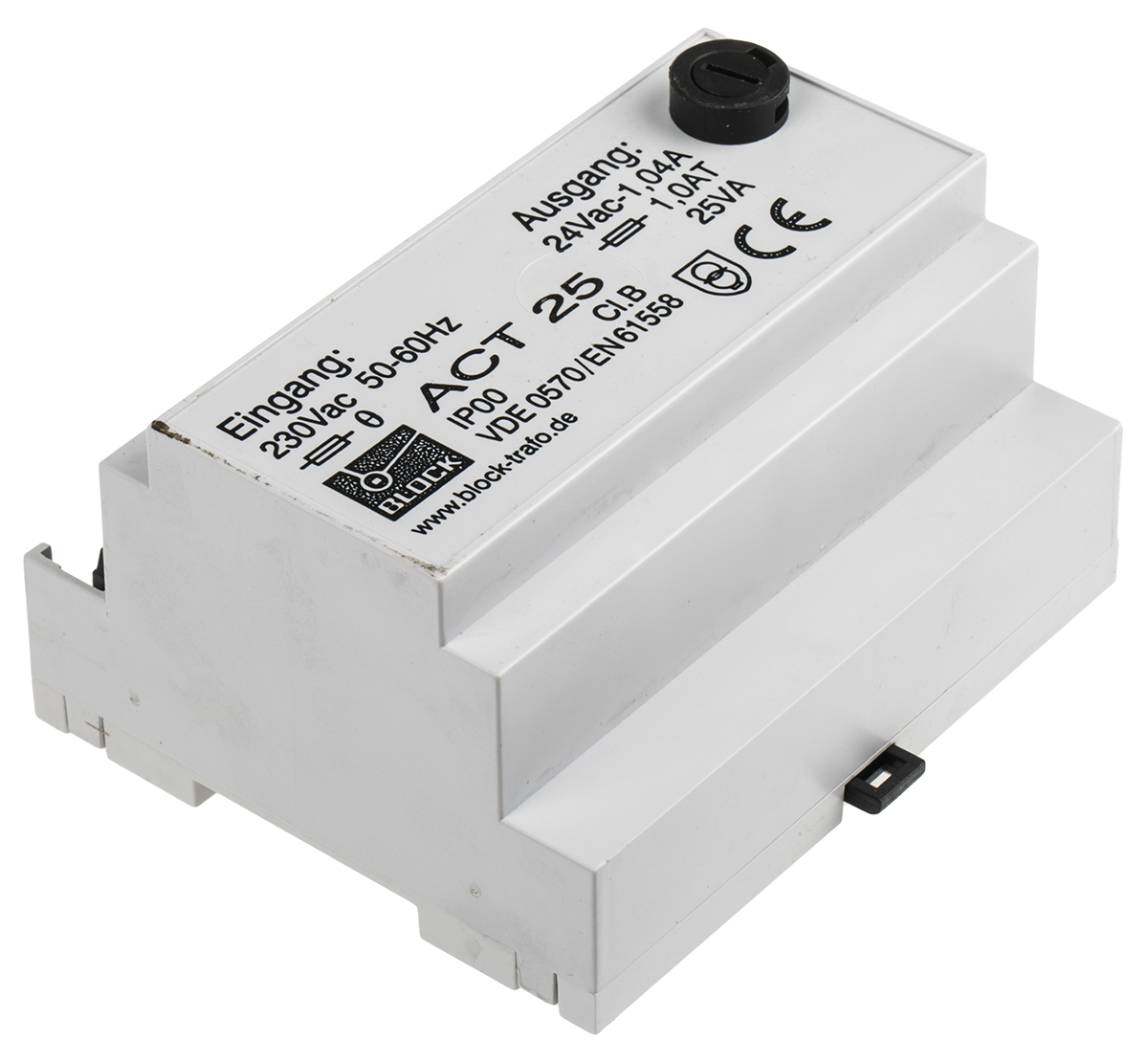 Block 25VA DIN Rail Transformer, 230V ac Primary, 24V ac Secondary