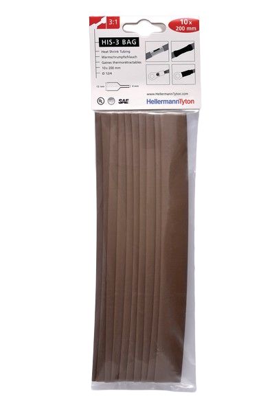 HellermannTyton Heat Shrink Tubing, Brown 12.7mm Sleeve Dia. x 200mm Length 3:1 Ratio, HIS-3 BAG Series
