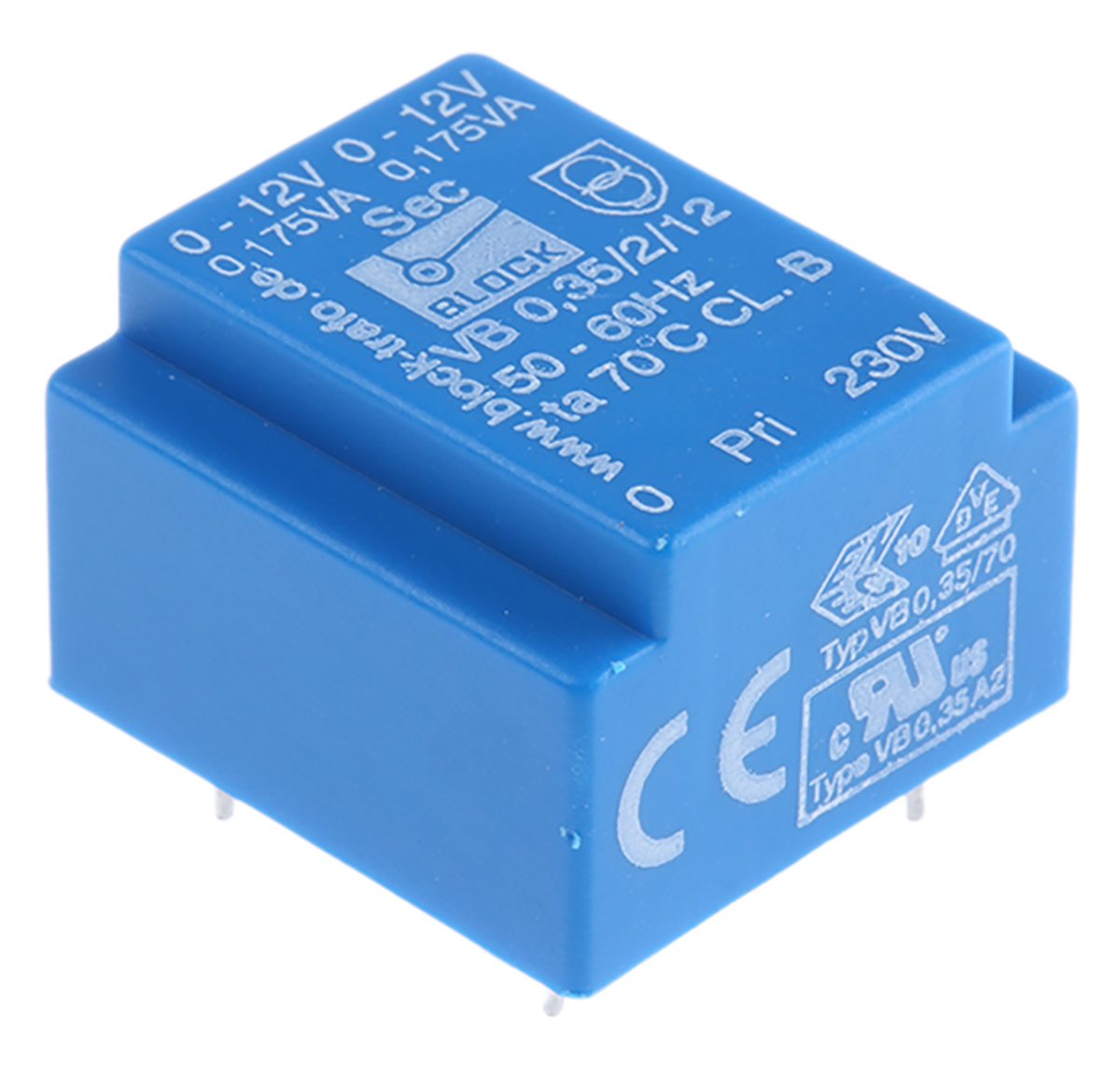 Block 12V ac 2 Output Through Hole PCB Transformer, 0.35VA