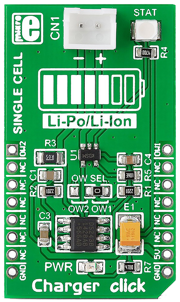 MikroElektronika Charger Click Battery Charger for MCP73831 for Lithium-ion & Lithium-Polymer Batteries
