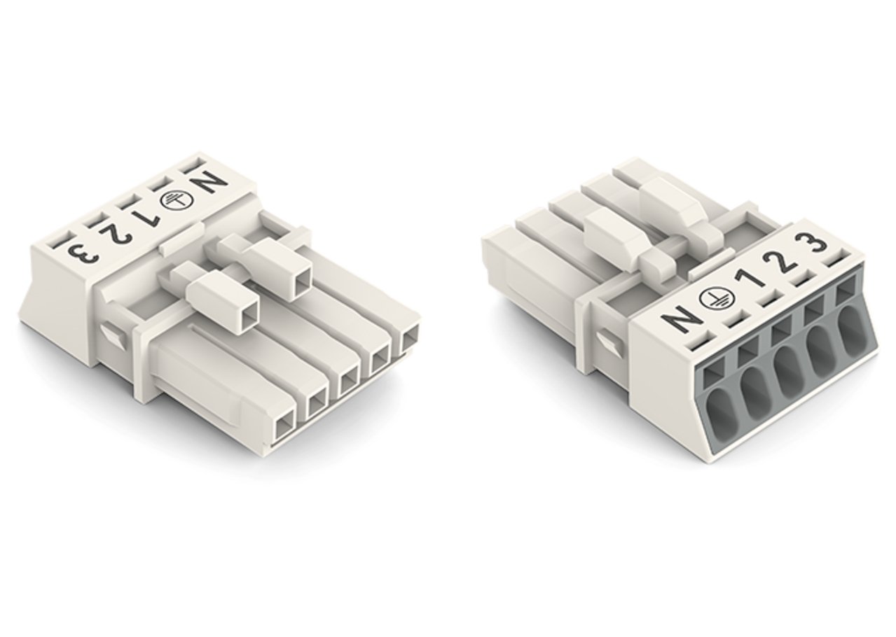 WAGO 890 Series Female Lighting Connector, 5-Pole, Female, 5-Way, Plug-In Mount, 13A, IP20, IP40