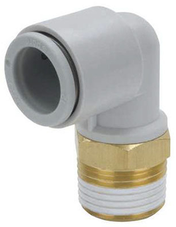 SMC KQ2 Series Elbow Threaded Adaptor, R 1/8 Male to Push In 8 mm, Threaded-to-Tube Connection Style