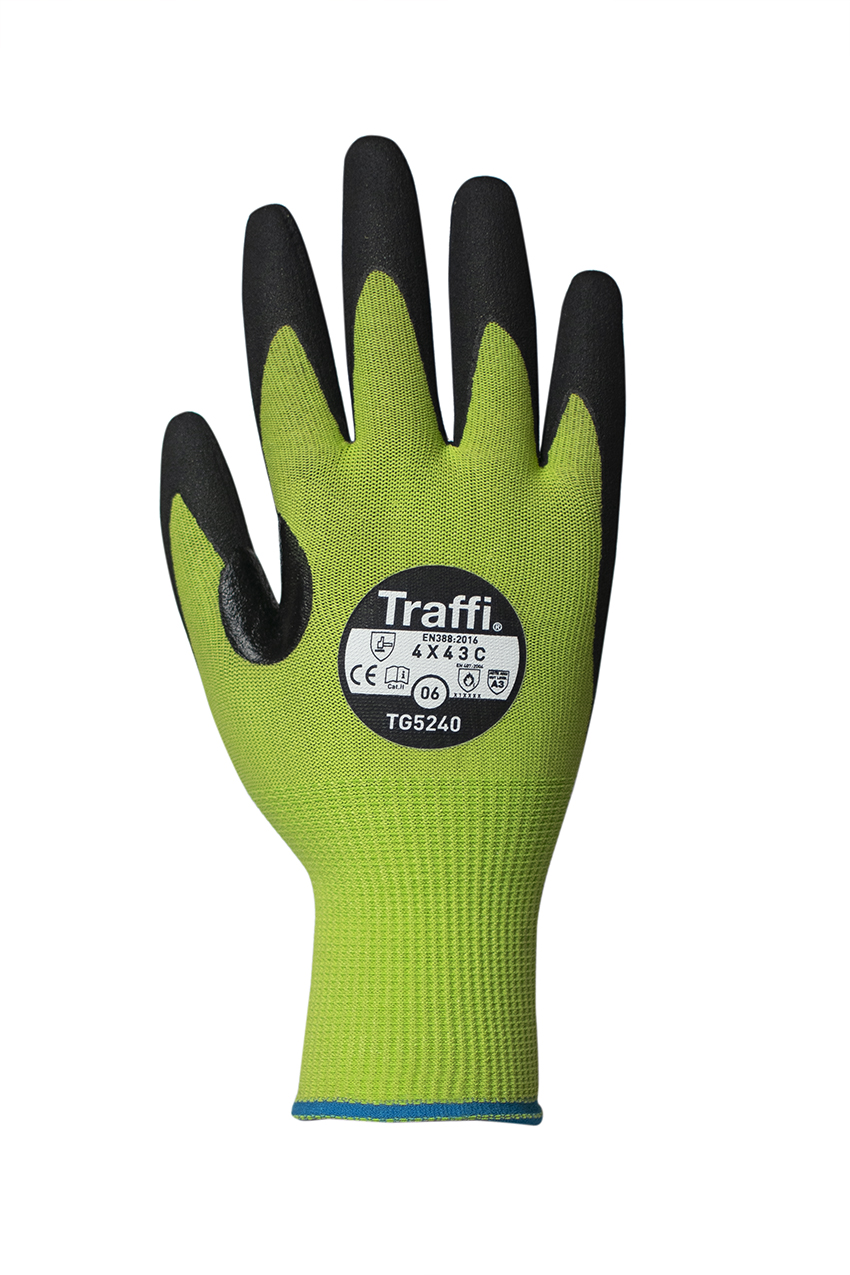 Traffi Green Elastane, Polyester, Glass/Nylon, High Performance Polyethylene Nitrile, Nylon Cut Resistant Gloves, Size