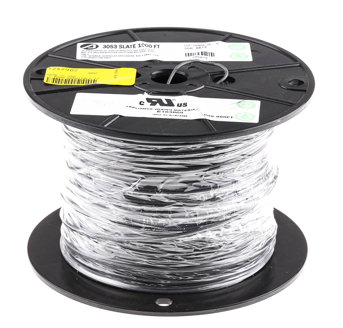 Alpha Wire Hook-up Wire PVC Series Grey 0.51 mm² Hook Up Wire, 20 AWG, 10/0.25 mm, 305m, PVC Insulation, 3053 SL001