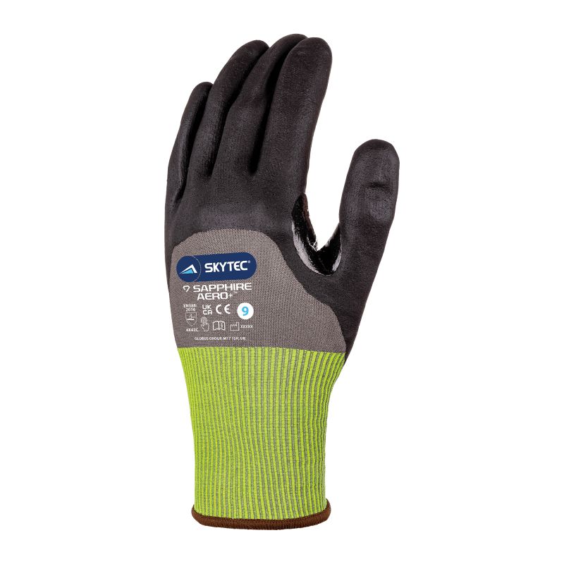 Skytec SAPPHIRE AERO Black, Grey High Performance Polyethylene High Performance Polyethylene Work Gloves, Size 8,